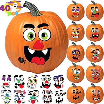 JOYIN Basteln Sie 40 Gesichter mit Kürbis-Dekorationsaufklebern, mit 18 Aufkleberbögen in 12 verschiedenen Designs und Größen, Halloween-Partyzubehör, Trick or Treat-Partygeschenke JOYIN Basteln Sie 40 Gesichter mit Kürbis-Dekorationsaufklebern, mit 18 Aufkleberbögen in 12 verschiedenen Designs und Größen, Halloween-Partyzubehör, Trick or Treat-Partygeschenke
