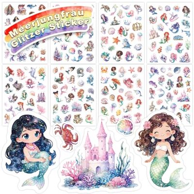 Gsraves Meerjungfrau Glitzer Sticker für Kinder, 8PCS Glitzereffekt Über 200 Motiv Wasserdicht Glitzersticker, Scrapbooking, Fotoalbum, Party-Deko für Erwachsene & Kinder Gsraves Meerjungfrau Glitzer Sticker für Kinder, 8PCS Glitzereffekt Über 200 Motiv Wasserdicht Glitzersticker, Scrapbooking, Fotoalbum, Party-Deko für Erwachsene & Kinder