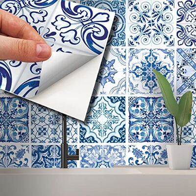 WALPLUS 24 Stück 15x15cm Blue Turkish Mediterranean Wandfliesen Aufkleber Küchenrückwand Selbstklebende Fliesen Küche Bad Dekoration Fliesenfolie Fliesenabziehbilder WALPLUS 24 Stück 15x15cm Blue Turkish Mediterranean Wandfliesen Aufkleber Küchenrückwand Selbstklebende Fliesen Küche Bad Dekoration Fliesenfolie Fliesenabziehbilder