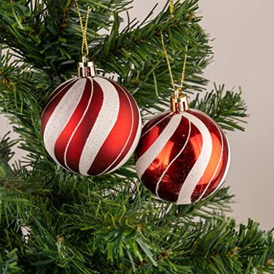 SHATCHI 10 cm/3 Stück Weihnachtskugeln, bruchsicher, rot-weiß, Süßigkeitenstreifen, Weihnachtsbaumschmuck, Kugel, Ornamente, Kugeln, Weihnachtsdekoration, Urlaubsdekoration, glänzend, matt, glitzernd SHATCHI 10 cm/3 Stück Weihnachtskugeln, bruchsicher, rot-weiß, Süßigkeitenstreifen, Weihnachtsbaumschmuck, Kugel, Ornamente, Kugeln, Weihnachtsdekoration, Urlaubsdekoration, glänzend, matt, glitzernd