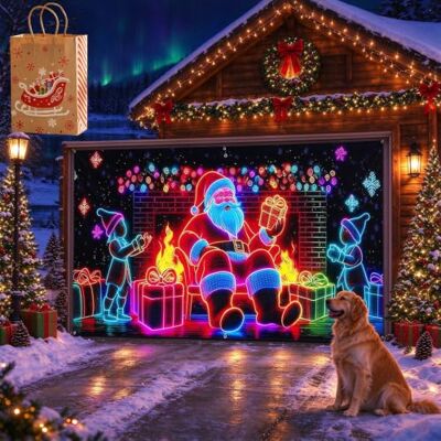 Jmwub Garagentor Banner Weihnachten für Außen, Santa mit Lieferwagen (480 * 200,1PC-D) Jmwub Garagentor Banner Weihnachten für Außen, Santa mit Lieferwagen (480 * 200,1PC-D)