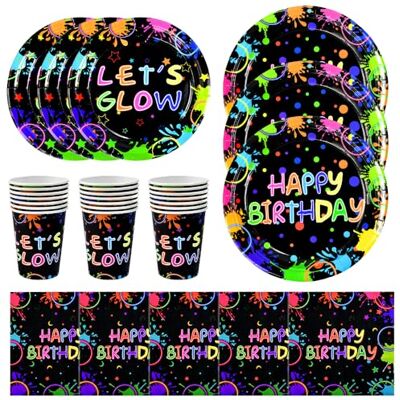 SLTAXAR 80 Stück Happy Brithday Neonfarbenes Pappteller Glow Party Partygeschirr Set für 20 Gäste Neon party Deko Teller Becher Servietten Geburtstagsdeko Bunt Party Geschirr für Geburtstag SLTAXAR 80 Stück Happy Brithday Neonfarbenes Pappteller Glow Party Partygeschirr Set für 20 Gäste Neon party Deko Teller Becher Servietten Geburtstagsdeko Bunt Party Geschirr für Geburtstag