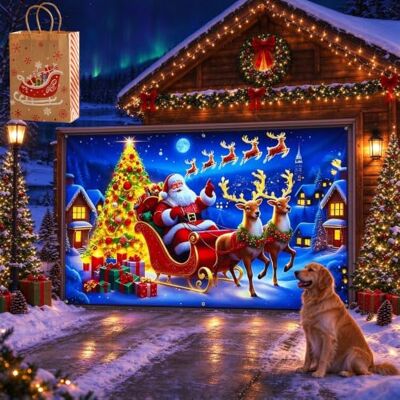 Jmwub Garagentor Banner Weihnachten für Außen, Santa mit Lieferwagen (90 * 180,1PC-G) Jmwub Garagentor Banner Weihnachten für Außen, Santa mit Lieferwagen (90 * 180,1PC-G)