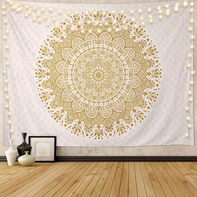 Edeesky Weißer goldener Mandala-Wandteppich, Wandbehang, psychedelisches Medaillon, Wandteppich, ästhetisch, indisches Hippie-Wanddekoration, böhmische Wandkunst, Wohnzimmer, Wohnheim Edeesky Weißer goldener Mandala-Wandteppich, Wandbehang, psychedelisches Medaillon, Wandteppich, ästhetisch, indisches Hippie-Wanddekoration, böhmische Wandkunst, Wohnzimmer, Wohnheim