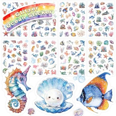 Gsraves Ocean Glitzer Sticker für Kinder, 8PCS Glitzereffekt Über 200 Motiv Wasserdicht Glitzersticker, Scrapbooking, Fotoalbum, Party-Deko für Erwachsene & Kinder Gsraves Ocean Glitzer Sticker für Kinder, 8PCS Glitzereffekt Über 200 Motiv Wasserdicht Glitzersticker, Scrapbooking, Fotoalbum, Party-Deko für Erwachsene & Kinder