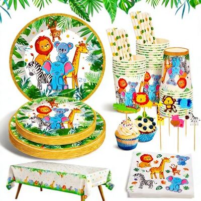 Ophy Dschungel Safari Partygeschirr Set,134 Stück Partygeschirr Kindergeburtstag, Grün Einweggeschirr Set für 25 Gäste Papier Teller, Tassen, Geburtstag Deko Wild One Partyzubehör Babyparty Set Ophy Dschungel Safari Partygeschirr Set,134 Stück Partygeschirr Kindergeburtstag, Grün Einweggeschirr Set für 25 Gäste Papier Teller, Tassen, Geburtstag Deko Wild One Partyzubehör Babyparty Set