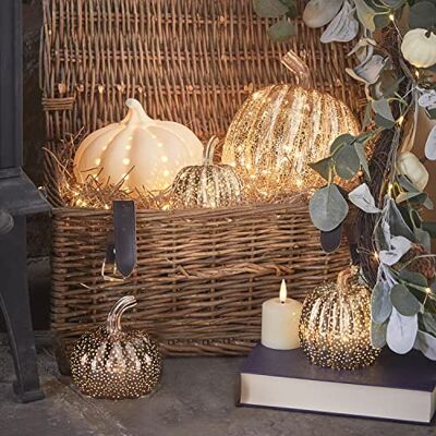 Lights4fun 5er Set Deko Kürbis Glas Keramik Windlicht Gold Halloween Deko Herbst Lights4fun 5er Set Deko Kürbis Glas Keramik Windlicht Gold Halloween Deko Herbst