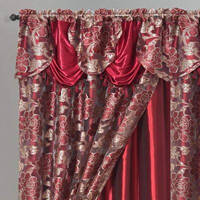 Ocean GOHD Royal Rose Voile-Jacquard-Fenstervorhang mit Raffung und Taftrückseite 2 Stück je 147,3 cm breit x 213,4 cm lang + 45,7 cm Volant, Weinrot Ocean GOHD Royal Rose Voile-Jacquard-Fenstervorhang mit Raffung und Taftrückseite 2 Stück je 147,3 cm breit x 213,4 cm lang + 45,7 cm Volant, Weinrot
