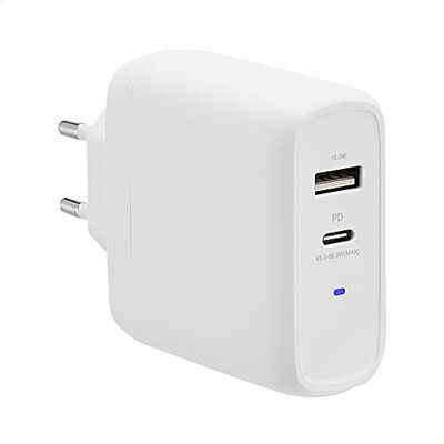 Amazon GaN-Wandladegerät mit 2 Anschlüsse, 63 W, 1 USB-C-Port mit 45 W und 1 USB-A-Port mit 18 W, für Laptops, Tablets und Handys mit Stromversorgung, Weiß (Nicht PPS), 6,6 x 2,94 x 6,24 cm Amazon GaN-Wandladegerät mit 2 Anschlüsse, 63 W, 1 USB-C-Port mit 45 W und 1 USB-A-Port mit 18 W, für Laptops, Tablets und Handys mit Stromversorgung, Weiß (Nicht PPS), 6,6 x 2,94 x 6,24 cm