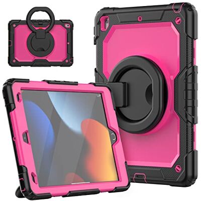 HUEZOE Hülle für iPad 10,2 Zoll, Modell 2021/2020/2019 Stoßfeste Ganzkörper Schutzhülle mit 360 Grad drehbarem Ständer Schultergurt für iPad 9/8/7, Rosa Schwarz HUEZOE Hülle für iPad 10,2 Zoll, Modell 2021/2020/2019 Stoßfeste Ganzkörper Schutzhülle mit 360 Grad drehbarem Ständer Schultergurt für iPad 9/8/7, Rosa Schwarz
