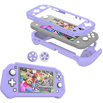 Switch Lite Hülle, Schutzhülle für Nintendo Switch Lite 2019, kompatibel mit Nintendo Switch Lite Displayschutz, Handgriffhülle mit eingebautem PC-Bildschirm und 2 Daumenkappen, Lila Switch Lite Hülle, Schutzhülle für Nintendo Switch Lite 2019, kompatibel mit Nintendo Switch Lite Displayschutz, Handgriffhülle mit eingebautem PC-Bildschirm und 2 Daumenkappen, Lila