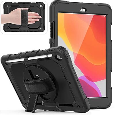 HUEZOE Hülle kompatibel mit iPad 10,2 Zoll, Modell 2021/2020/2019, Ganzkörper Stoßfester Schutz Abdeckung mit 360 Grad drehbarem Ständer Handschlaufe Schultergurt für iPad 9/8/7 Generation, Schwarz HUEZOE Hülle kompatibel mit iPad 10,2 Zoll, Modell 2021/2020/2019, Ganzkörper Stoßfester Schutz Abdeckung mit 360 Grad drehbarem Ständer Handschlaufe Schultergurt für iPad 9/8/7 Generation, Schwarz
