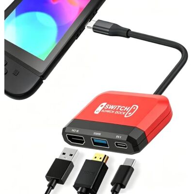 Switch2 Dock Replacement für Nintendo Switch1/2 Dock, 3 in 1 Tragbarer Switch TV Adapter mit 4K/30Hz HDMI/USB 3.0/PD 100W, Portable Travel Switch Docking Station for Nintendo 2 (Rot) Switch2 Dock Replacement für Nintendo Switch1/2 Dock, 3 in 1 Tragbarer Switch TV Adapter mit 4K/30Hz HDMI/USB 3.0/PD 100W, Portable Travel Switch Docking Station for Nintendo 2 (Rot)