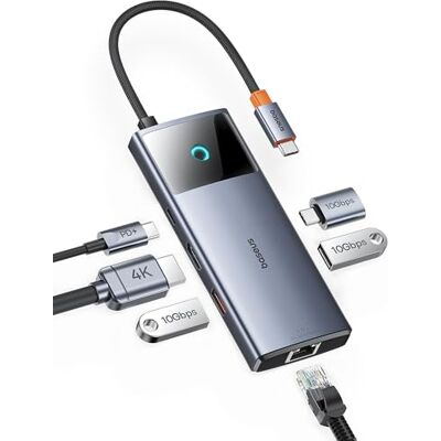 Baseus USB C Hub 10Gbps USB 3.2 Adapter mit LAN Ethernet, 4K@60Hz HDMI, 2 USB-A, USB-C, 100W PD, 6 in 1 Docking Station für iPhone 15, Laptop MacBook/Surface Pro/Dell/iPad/Steam Deck/Rog Ally/Samsung Baseus USB C Hub 10Gbps USB 3.2 Adapter mit LAN Ethernet, 4K@60Hz HDMI, 2 USB-A, USB-C, 100W PD, 6 in 1 Docking Station für iPhone 15, Laptop MacBook/Surface Pro/Dell/iPad/Steam Deck/Rog Ally/Samsung