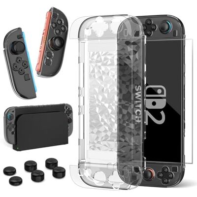 HEYSTOP Hülle für Nintendo Switch 2 Dockable Schutzhülle mit Rundumschutz Zubehörset mit Schutzhülle für Nintendo Switch 2 im Diamantmuster, Displayschutz aus Gehärtetem Glas und Daumengriffkappen HEYSTOP Hülle für Nintendo Switch 2 Dockable Schutzhülle mit Rundumschutz Zubehörset mit Schutzhülle für Nintendo Switch 2 im Diamantmuster, Displayschutz aus Gehärtetem Glas und Daumengriffkappen