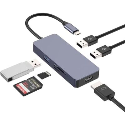 Tymyp USB C Hub, Multiport Adapter, 6 in 1 USB Verteiler kompatibel mit Air/Pro/iPad/Surface/Anderen Type-C Geräten, 4K HDMI, USB 3.0, 2* USB 2.0, SD/TF 2.0 Tymyp USB C Hub, Multiport Adapter, 6 in 1 USB Verteiler kompatibel mit Air/Pro/iPad/Surface/Anderen Type-C Geräten, 4K HDMI, USB 3.0, 2* USB 2.0, SD/TF 2.0