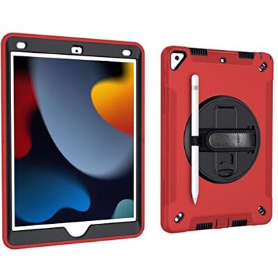 tasato Schutzhülle für iPad 10,2 Zoll 9th/8th/7th Generation 2021/2020/2019 mit 3-in-1-Design, minimalistische stoßfeste Hülle mit Stift zum Aufhängen und 360 Grad drehbarer Standfunktion, Groß Rot tasato Schutzhülle für iPad 10,2 Zoll 9th/8th/7th Generation 2021/2020/2019 mit 3-in-1-Design, minimalistische stoßfeste Hülle mit Stift zum Aufhängen und 360 Grad drehbarer Standfunktion, Groß Rot
