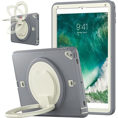 YEQIU Hülle für iPad 10.2 9./8./7. Generation 2021/2020/2019 mit 360 Grad drehbarem Ständer, modische stoßfeste Hülle mit Stifthalter und Handschlaufe Beige + Grau YEQIU Hülle für iPad 10.2 9./8./7. Generation 2021/2020/2019 mit 360 Grad drehbarem Ständer, modische stoßfeste Hülle mit Stifthalter und Handschlaufe Beige + Grau