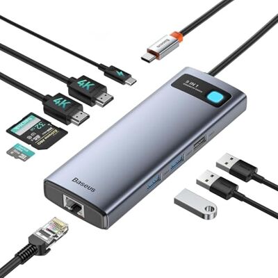 Baseus 9 in 1 Docking Station USB C 4K@120Hz, 2 HDMI dual monitore USB C Hub, 1000Mbp Ethernet, 100W PD,TF/SD Kartenleser, USB 3.0, Multiport Adapter für MacBook/Dell/HP/Surface/Lenovo & Mehr PC Baseus 9 in 1 Docking Station USB C 4K@120Hz, 2 HDMI dual monitore USB C Hub, 1000Mbp Ethernet, 100W PD,TF/SD Kartenleser, USB 3.0, Multiport Adapter für MacBook/Dell/HP/Surface/Lenovo & Mehr PC