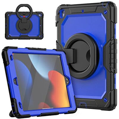 HUEZOE Hülle für iPad 10,2 Zoll, Modell 2021/2020/2019 Stoßfeste Ganzkörper Schutzhülle mit 360 Grad drehbarem Ständer Schultergurt für iPad 9/8/7, Dunkelblau HUEZOE Hülle für iPad 10,2 Zoll, Modell 2021/2020/2019 Stoßfeste Ganzkörper Schutzhülle mit 360 Grad drehbarem Ständer Schultergurt für iPad 9/8/7, Dunkelblau