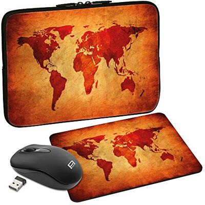 Pedea Design Schutzhülle Notebook Tasche bis 17,3 Zoll (43,9cm) mit Mauspad und schnurloser Maus, Brown Global Map Pedea Design Schutzhülle Notebook Tasche bis 17,3 Zoll (43,9cm) mit Mauspad und schnurloser Maus, Brown Global Map