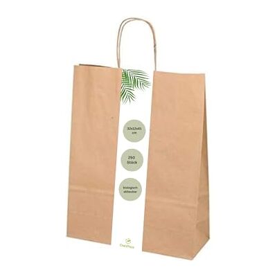 DeinPack 250 Papier Tragetaschen 32 x 12 x 41 cm groß I Umweltschonende Papiertüten Geschenktüten Papiertragetaschen biologisch abbaubar, kompostierbar I braune Papier Tüten DeinPack 250 Papier Tragetaschen 32 x 12 x 41 cm groß I Umweltschonende Papiertüten Geschenktüten Papiertragetaschen biologisch abbaubar, kompostierbar I braune Papier Tüten