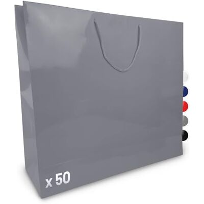 Verpackungswelt Geschenk-Tüten 50 Stück Glänzende Papier-Tüten mit Henkel Geschenk-Tüte 60x15x50 cm Papier-Tüte ideal für Geburtstag, Weihnachten, Einzug & Mitbringsel Grau Verpackungswelt Geschenk-Tüten 50 Stück Glänzende Papier-Tüten mit Henkel Geschenk-Tüte 60x15x50 cm Papier-Tüte ideal für Geburtstag, Weihnachten, Einzug & Mitbringsel Grau