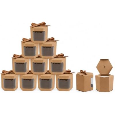 emartbuy Starkes Papier Aufstehen Hexagon-Geschenk-Tasche, 10 cm x 10 cm x 12 cm, Braune Kraft Tasche Kuchen-Plätzchen-Muffin-Torten-Kasten mit Klarem Fenster und Band Packung mit 24 Stück emartbuy Starkes Papier Aufstehen Hexagon-Geschenk-Tasche, 10 cm x 10 cm x 12 cm, Braune Kraft Tasche Kuchen-Plätzchen-Muffin-Torten-Kasten mit Klarem Fenster und Band Packung mit 24 Stück