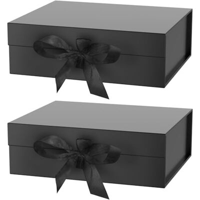 KAHEIGN 2Pcs Magnetische Geschenkbox mit Schleife, 31x22x10cm Schwarz Geschenkbox Magnetisch Geschenkkarton mit Deckel, Geschenkverpackung Box Geschenkschachtel mit Band für Hochzeit Geburtstag Jubiläum KAHEIGN 2Pcs Magnetische Geschenkbox mit Schleife, 31x22x10cm Schwarz Geschenkbox Magnetisch Geschenkkarton mit Deckel, Geschenkverpackung Box Geschenkschachtel mit Band für Hochzeit Geburtstag Jubiläum