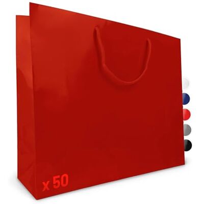 Verpackungswelt Geschenk-Tüten 50 Stück Glänzende Papier-Tüten mit Henkel Geschenk-Tüte 48x15x40 cm Papier-Tüte ideal für Geburtstag, Weihnachten, Einzug & Mitbringsel Rot Verpackungswelt Geschenk-Tüten 50 Stück Glänzende Papier-Tüten mit Henkel Geschenk-Tüte 48x15x40 cm Papier-Tüte ideal für Geburtstag, Weihnachten, Einzug & Mitbringsel Rot
