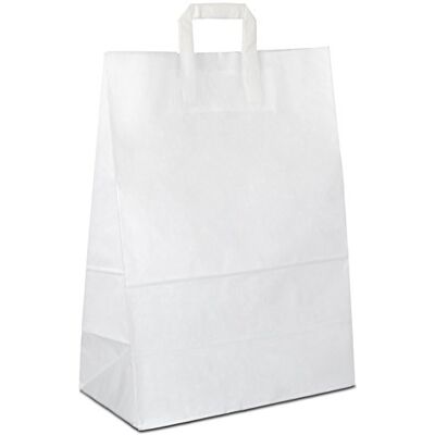 HUTNER Papiertüten weiß mit Flach-Henkel I 100 STK. 32+17x44cm I Papiertragetasche für Einzelhandel, Hochzeit, Geburtstag, to-GO I Geschenktüten aus Kraftpapier I HUTNER Papiertüten weiß mit Flach-Henkel I 100 STK. 32+17x44cm I Papiertragetasche für Einzelhandel, Hochzeit, Geburtstag, to-GO I Geschenktüten aus Kraftpapier I