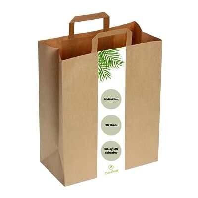DeinPack 50 Papiertragetaschen 32x12x40 cm braun biologisch abbaubar Umweltschonende Papier Tragetaschen groß Geschenktüten Papiertragetaschen, kompostierbar I braune Papier Tüten DeinPack 50 Papiertragetaschen 32x12x40 cm braun biologisch abbaubar Umweltschonende Papier Tragetaschen groß Geschenktüten Papiertragetaschen, kompostierbar I braune Papier Tüten