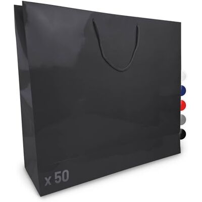 Verpackungswelt Geschenk-Tüten 50 Stück Glänzende Papier-Tüten mit Henkel Geschenk-Tüte 60x15x50 cm Papier-Tüte ideal für Geburtstag, Weihnachten, Einzug & Mitbringsel Schwarz Verpackungswelt Geschenk-Tüten 50 Stück Glänzende Papier-Tüten mit Henkel Geschenk-Tüte 60x15x50 cm Papier-Tüte ideal für Geburtstag, Weihnachten, Einzug & Mitbringsel Schwarz