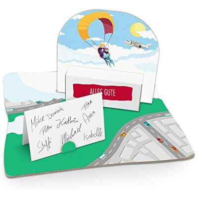 itenga Geldgeschenk I Motiv Fallschirmspringer/Tandemsprung I Geburtstag I Mitbringsel I Gutschein I Geschenkverpackung mit Bodenplatte, Geschenkkarte und Stickerbogen zum Basteln und Dekorieren itenga Geldgeschenk I Motiv Fallschirmspringer/Tandemsprung I Geburtstag I Mitbringsel I Gutschein I Geschenkverpackung mit Bodenplatte, Geschenkkarte und Stickerbogen zum Basteln und Dekorieren