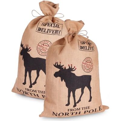 BRUBAKER Weihnachtssack Special Delivery from the North Pole 80 cm Geschenksack Weihnachten Nikolaussack Jutebeutel Sack mit Kordel zum Verpacken von Geschenken Jutesack Elch 2 Stück BRUBAKER Weihnachtssack Special Delivery from the North Pole 80 cm Geschenksack Weihnachten Nikolaussack Jutebeutel Sack mit Kordel zum Verpacken von Geschenken Jutesack Elch 2 Stück