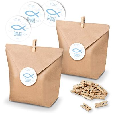 itenga 25x Geschenktüten aus Papier I Fisch Danke Hellblau I Braun I inkl. Sticker Aufkleber I geeignet als Geschenkverpackung oder Gastgeschenk für Taufe, Kommunion & Konfirmation itenga 25x Geschenktüten aus Papier I Fisch Danke Hellblau I Braun I inkl. Sticker Aufkleber I geeignet als Geschenkverpackung oder Gastgeschenk für Taufe, Kommunion & Konfirmation