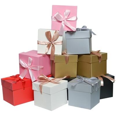GP 6 Stück recycelbare Papier-Geschenkboxen mit Bändern und Deckeln, fertige Größe: 15,2 x 15,2 x 15,2 cm, mehrfarbig, 6 Stück GP 6 Stück recycelbare Papier-Geschenkboxen mit Bändern und Deckeln, fertige Größe: 15,2 x 15,2 x 15,2 cm, mehrfarbig, 6 Stück