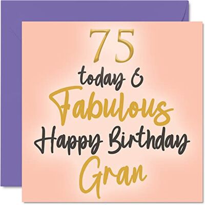 Stuff4 Geburtstagskarte zum 75. Geburtstag für Oma – 75 Today & Fabulous – Happy Birthday Karte für Gran von Enkelin, Enkel, Gran, Geburtstagsgeschenk, 145 mm x 145 mm schöne Grußkarten, Geschenk für Oma Stuff4 Geburtstagskarte zum 75. Geburtstag für Oma – 75 Today & Fabulous – Happy Birthday Karte für Gran von Enkelin, Enkel, Gran, Geburtstagsgeschenk, 145 mm x 145 mm schöne Grußkarten, Geschenk für Oma