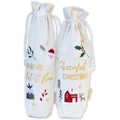 Papierdrachen Flaschenverpackung Weihnachten 2025 Stoffbeutel in Beige mit hochwertiger Stickerei Geschenkverpackung für Wein & Sektflaschen Papierdrachen Flaschenverpackung Weihnachten 2025 Stoffbeutel in Beige mit hochwertiger Stickerei Geschenkverpackung für Wein & Sektflaschen