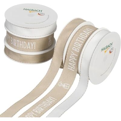 Halbach Seidenbänder Premium Happy Birthday Geschenkband Set 6 Rollen bedruckte Geschenkbänder mit Geburtstag Schriftzug Geschenke einpacken Zubehör Halbach Seidenbänder Premium Happy Birthday Geschenkband Set 6 Rollen bedruckte Geschenkbänder mit Geburtstag Schriftzug Geschenke einpacken Zubehör