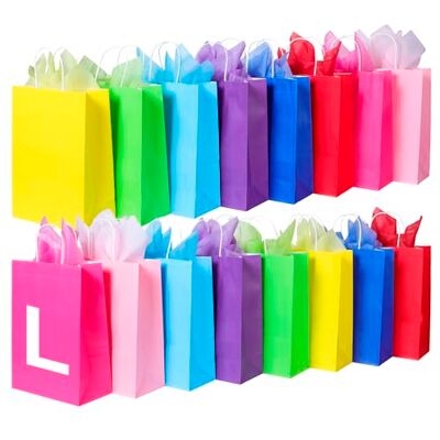 BLEWINDZ Geschenktüten mit 32 Blatt Seidenpapier, Partytüten mit Griffen, 33,5 cm große Regenbogen-Geschenktüten für Hochzeit, Geburtstag, Partyzubehör und Geschenke, 32 Stück BLEWINDZ Geschenktüten mit 32 Blatt Seidenpapier, Partytüten mit Griffen, 33,5 cm große Regenbogen-Geschenktüten für Hochzeit, Geburtstag, Partyzubehör und Geschenke, 32 Stück