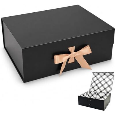 Tekhoho Schwarze Große Geschenkbox 33.5x27x12.5cm, Premium Geschenkbox mit Magnetdeckel und Schleife für Feiertage Hochzeit Geburtstag Geschenkverpackungen, kariertes Innenfutter Tekhoho Schwarze Große Geschenkbox 33.5x27x12.5cm, Premium Geschenkbox mit Magnetdeckel und Schleife für Feiertage Hochzeit Geburtstag Geschenkverpackungen, kariertes Innenfutter