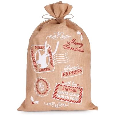 BRUBAKER Großer Weihnachtssack Santa Express Briefmarken 80 cm Geschenksack Weihnachten Nikolaussack Jutebeutel Sack mit Kordel zum Verpacken von Geschenken Merry Christmas BRUBAKER Großer Weihnachtssack Santa Express Briefmarken 80 cm Geschenksack Weihnachten Nikolaussack Jutebeutel Sack mit Kordel zum Verpacken von Geschenken Merry Christmas
