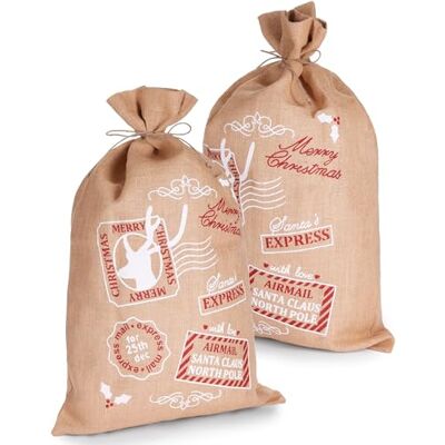 BRUBAKER Großer Weihnachtssack Santa Express Briefmarken 80 cm Geschenksack Weihnachten Nikolaussack Jutebeutel Sack mit Kordel zum Verpacken von Geschenken Merry Christmas 2 Stück BRUBAKER Großer Weihnachtssack Santa Express Briefmarken 80 cm Geschenksack Weihnachten Nikolaussack Jutebeutel Sack mit Kordel zum Verpacken von Geschenken Merry Christmas 2 Stück