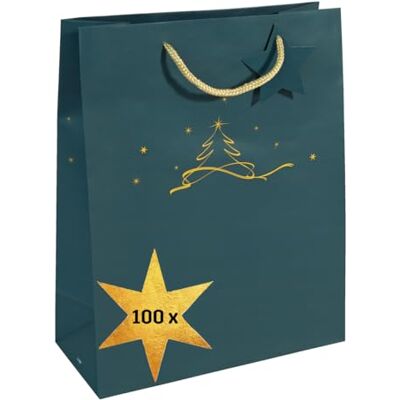 Sigel Papier Geschenktüten Christmas Tree groß 33 x 26 cm 100er Set GT034/100, Großpackung in Petrolblau für Weihnachten Sigel Papier Geschenktüten Christmas Tree groß 33 x 26 cm 100er Set GT034/100, Großpackung in Petrolblau für Weihnachten