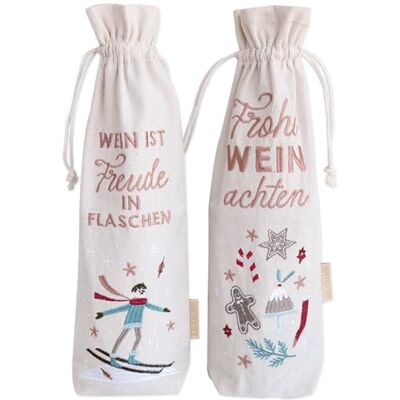 Papierdrachen 2 Flaschenbeutel beige mit hochwertiger Stickerei lustige Sprüche Geschenkverpackung Taschen für Weinflaschen Weihnachten 2025 Papierdrachen 2 Flaschenbeutel beige mit hochwertiger Stickerei lustige Sprüche Geschenkverpackung Taschen für Weinflaschen Weihnachten 2025