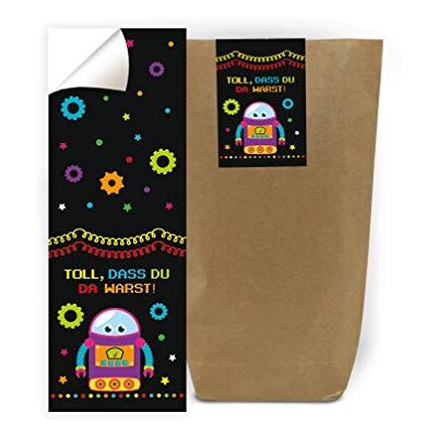 Junaversum 16 Geschenktüten + 16 Aufkleber Roboter Party-Tüten für Mitgebsel Gastgeschenke beim Geburtstag Kindergeburtstag Mädchen Jungen Geschenkverpackung Junaversum 16 Geschenktüten + 16 Aufkleber Roboter Party-Tüten für Mitgebsel Gastgeschenke beim Geburtstag Kindergeburtstag Mädchen Jungen Geschenkverpackung