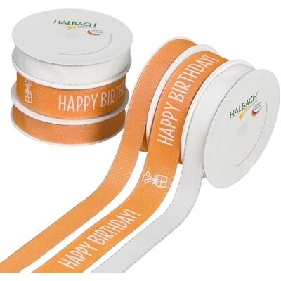 Halbach Seidenbänder Premium Happy Birthday Geschenkband Set 6 Rollen bedruckte Geschenkbänder mit Geburtstag Schriftzug Geschenke einpacken Zubehör Halbach Seidenbänder Premium Happy Birthday Geschenkband Set 6 Rollen bedruckte Geschenkbänder mit Geburtstag Schriftzug Geschenke einpacken Zubehör