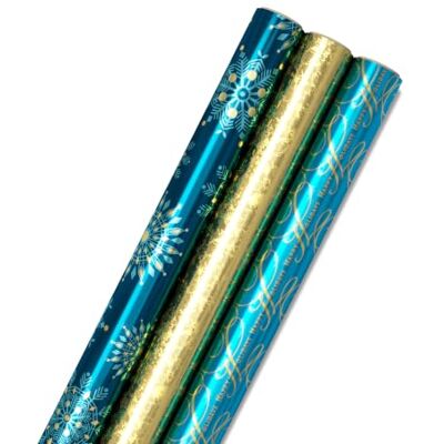 Hallmark 0005JXW1062 Blaues geschnittenen Linien auf der Rückseite (3 Rollen: 60 qm). ftl Geschenkpapier, Papier, Marineblau und Gold Hallmark 0005JXW1062 Blaues geschnittenen Linien auf der Rückseite (3 Rollen: 60 qm). ftl Geschenkpapier, Papier, Marineblau und Gold