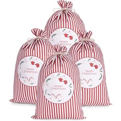 BRUBAKER 4 Weihnachtssäcke Merry Christmas Rot Weiß 80 cm Geschenksack Weihnachten Nikolaussack Sack Baumwolle mit Kordel für Geschenke Tanne, Sterne, Zuckerstange und Handschuhe BRUBAKER 4 Weihnachtssäcke Merry Christmas Rot Weiß 80 cm Geschenksack Weihnachten Nikolaussack Sack Baumwolle mit Kordel für Geschenke Tanne, Sterne, Zuckerstange und Handschuhe